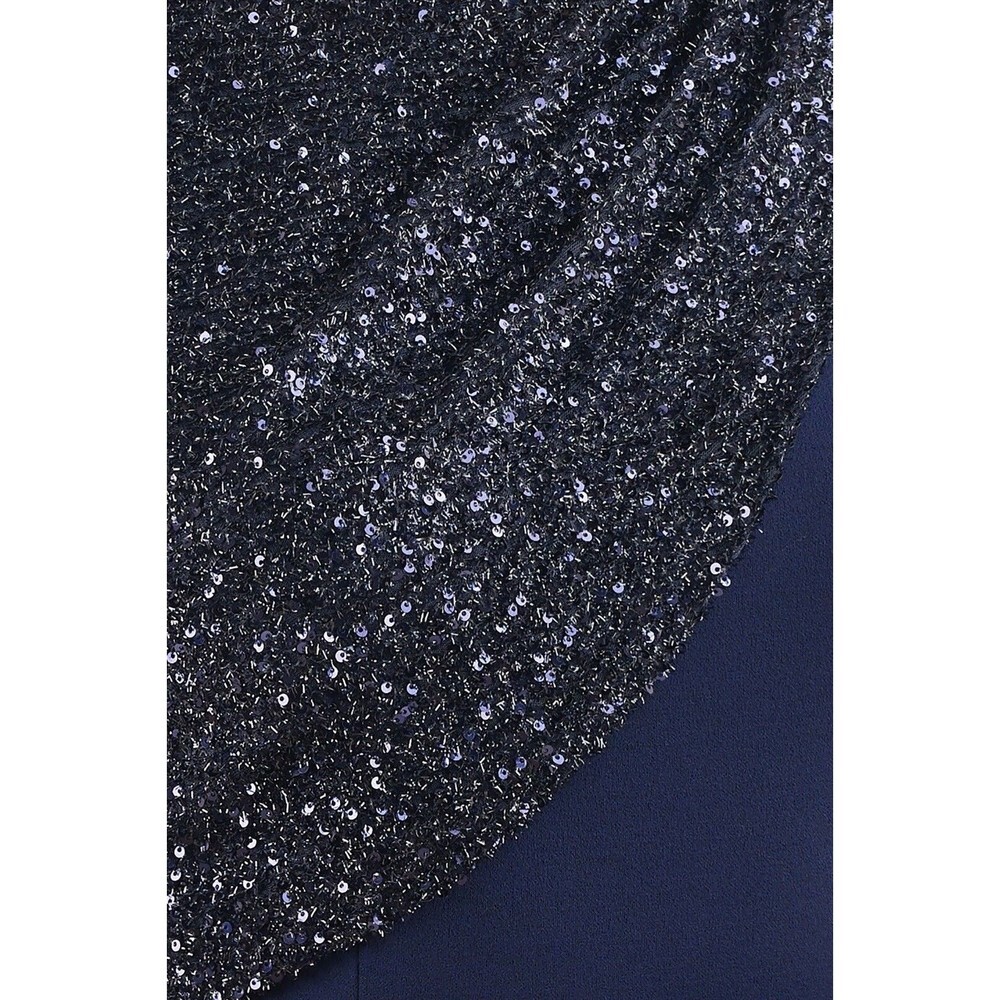 JS Collection Kennedy Draped Mermaid Maxi Dress Gown Navy NWT Sequins Sz 6 - Picture 7 of 16